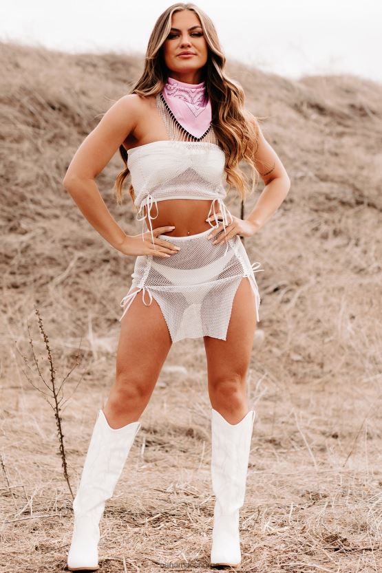 hvit NanaMacs blendende skjønnhet rhinestone todelt skjørtsett 402NJ0126