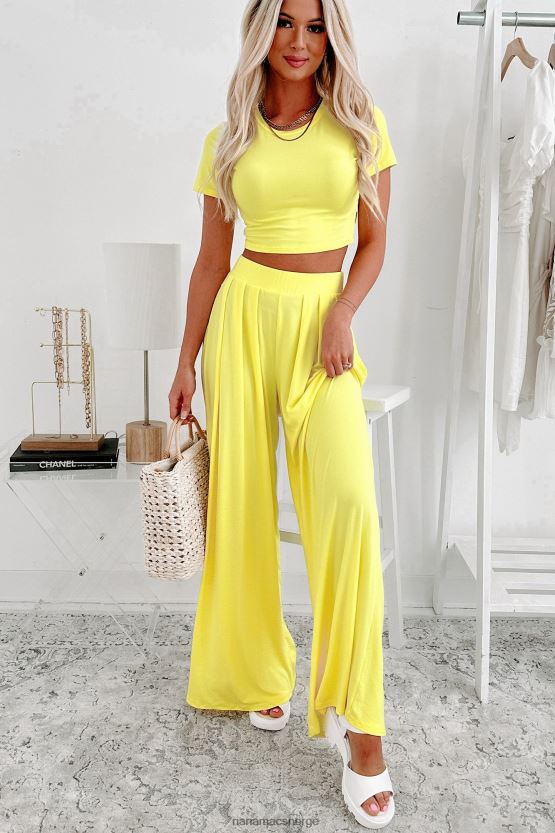 neon gul NanaMacs soulmates solid crop tee palazzo buksesett 402NJ0538