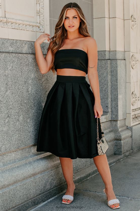 svart NanaMacs gnistende rykter plissert midi skjørt crop top sett 402NJ01118