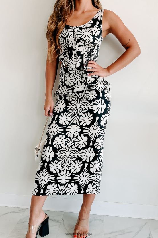 svart NanaMacs kunstnerisk sinnstrykt todelt skjørtsett med blonder 402NJ07