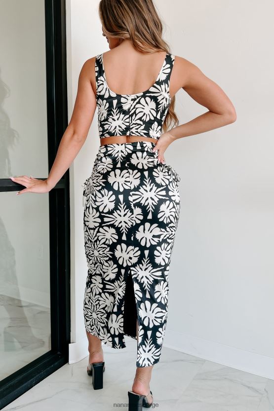 svart NanaMacs kunstnerisk sinnstrykt todelt skjørtsett med blonder 402NJ07