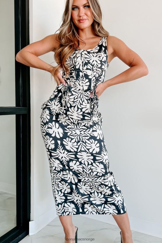 svart NanaMacs kunstnerisk sinnstrykt todelt skjørtsett med blonder 402NJ07