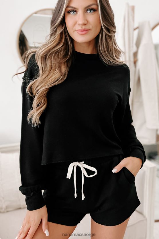 svart NanaMacs langermet shorts loungewear sett 402NJ0638