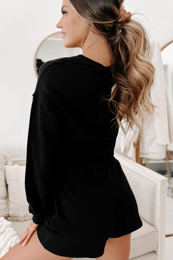 svart NanaMacs langermet shorts loungewear sett 402NJ0638