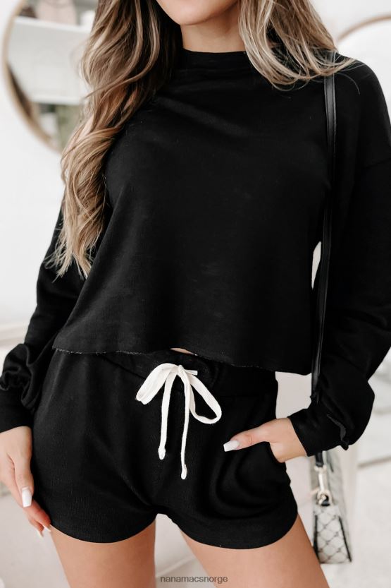 svart NanaMacs langermet shorts loungewear sett 402NJ0638