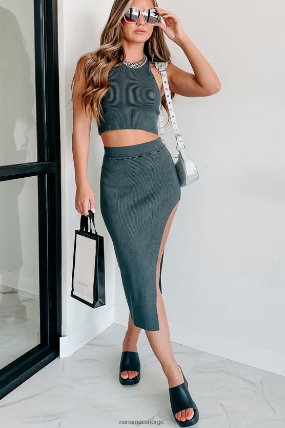 svart NanaMacs trendy i toledo mineral vask ribbestrikket skjørtsett 402NJ0510