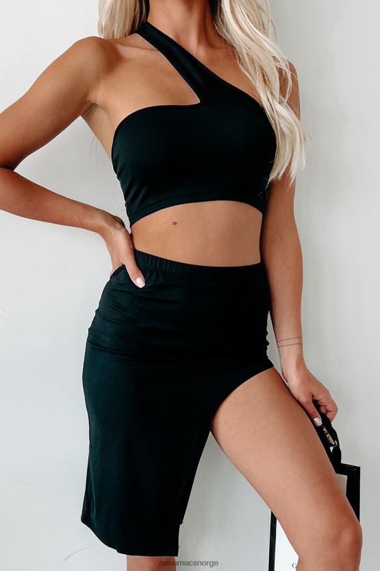svart NanaMacs ulastelig vibes asymmetrisk crop top skjørt todelt sett 402NJ028