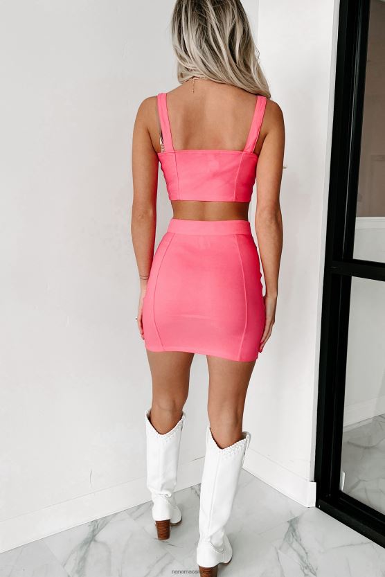 varm rosa NanaMacs møtte på melrose glidelås foran crop top skjørt sett 402NJ01598