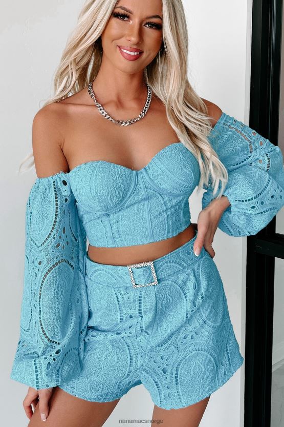 blå NanaMacs cabana kisses heklet blonde 3-delt shortssett 402NJ071