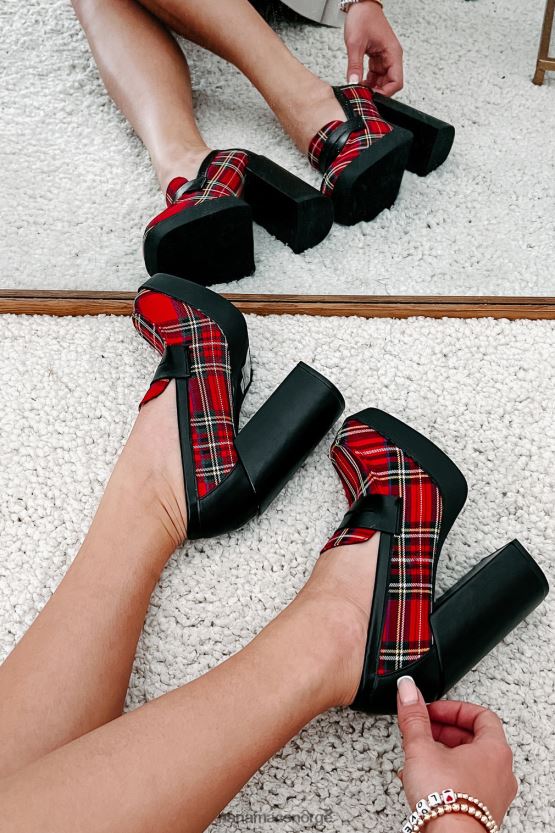 rød pledd NanaMacs princeton prep plattform loafers med hæl 402NJ03977