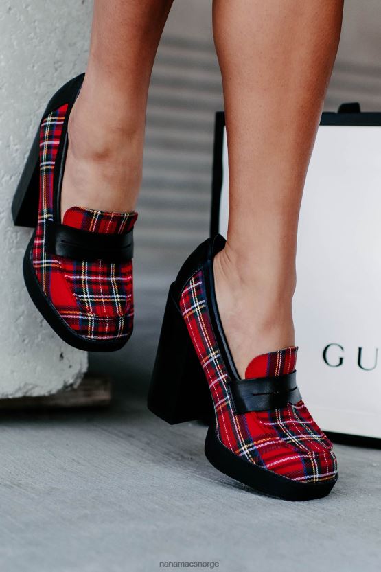 rød pledd NanaMacs princeton prep plattform loafers med hæl 402NJ03977