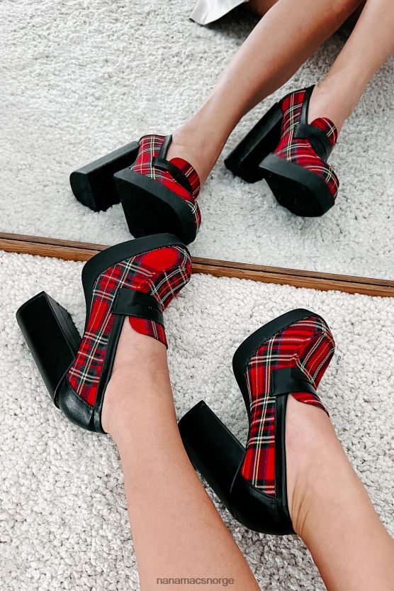 rød pledd NanaMacs princeton prep plattform loafers med hæl 402NJ03977