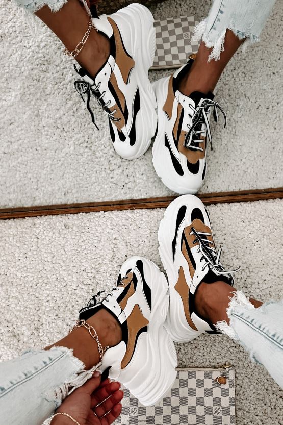 svart/hvit/brun NanaMacs trend tracker chunky dad joggesko 402NJ04051