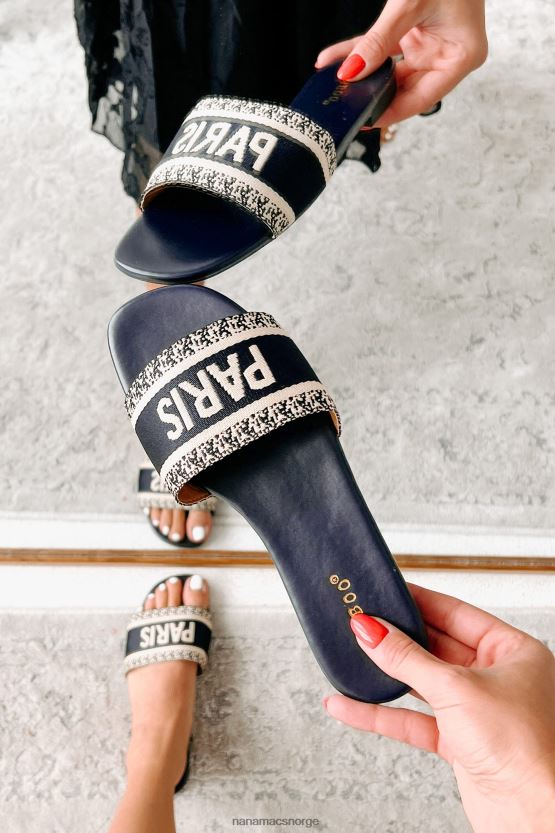 mørk marine/beige NanaMacs paris grafiske glidesandaler 402NJ04002