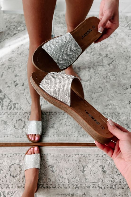 sølv NanaMacs frigjør tankene dine rhinestone lysbilde sandaler 402NJ04013