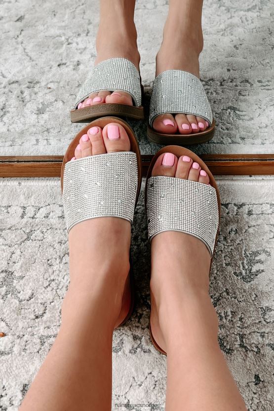 sølv NanaMacs frigjør tankene dine rhinestone lysbilde sandaler 402NJ04013