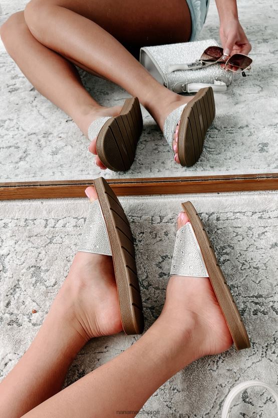 sølv NanaMacs frigjør tankene dine rhinestone lysbilde sandaler 402NJ04013