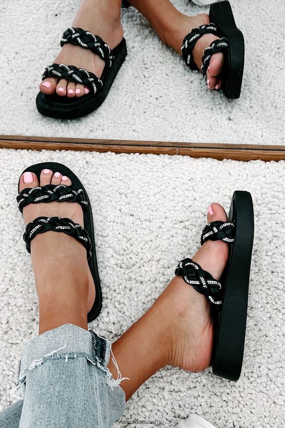 svart NanaMacs somre i byen flettet rhinestone rem sandaler 402NJ04019