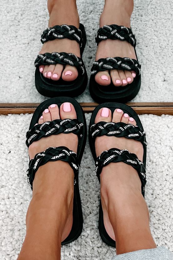 svart NanaMacs somre i byen flettet rhinestone rem sandaler 402NJ04019