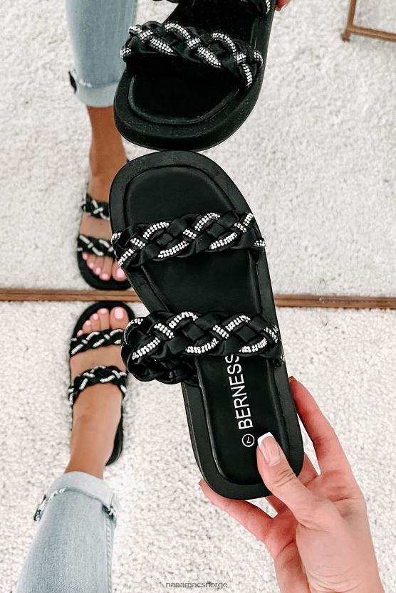 svart NanaMacs somre i byen flettet rhinestone rem sandaler 402NJ04019