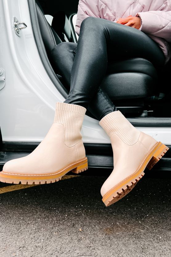 beige NanaMacs grave opp skitt ankel strikke støvletter 402NJ03880