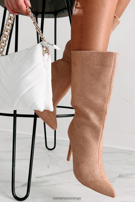 beige NanaMacs rhinestone støvletter med høy spenning 402NJ03897