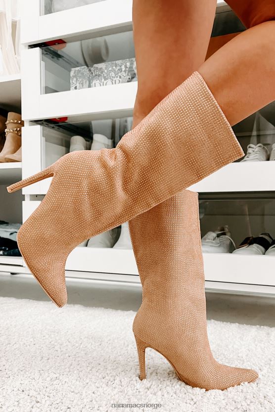 beige NanaMacs rhinestone støvletter med høy spenning 402NJ03897