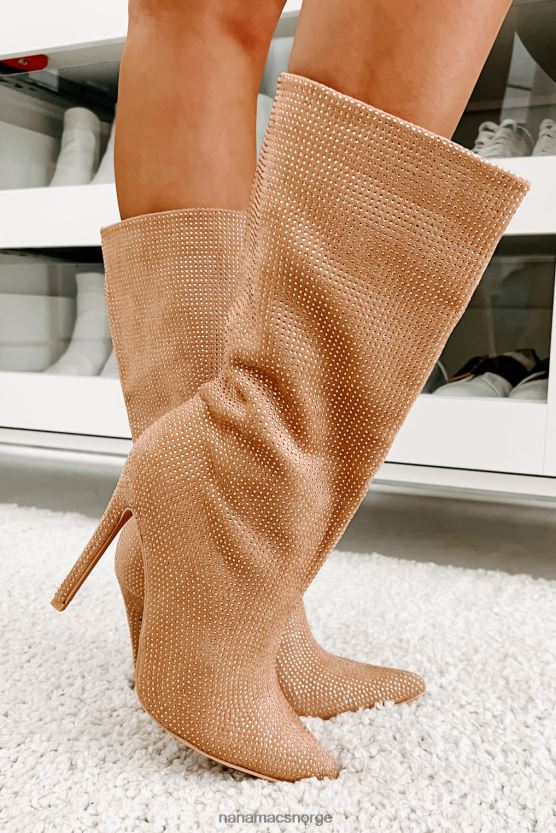 beige NanaMacs rhinestone støvletter med høy spenning 402NJ03897