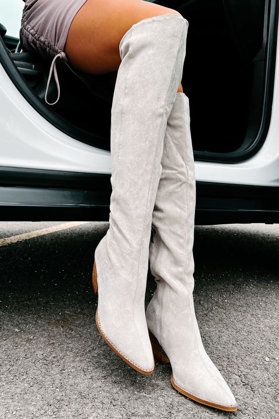 grå NanaMacs arisa imitert semsket skinn over kneet støvler 402NJ03881