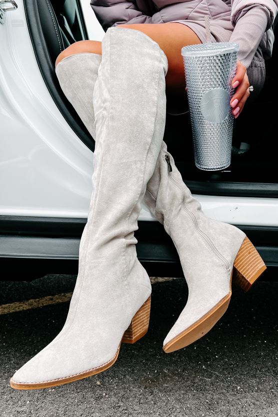 grå NanaMacs arisa imitert semsket skinn over kneet støvler 402NJ03881