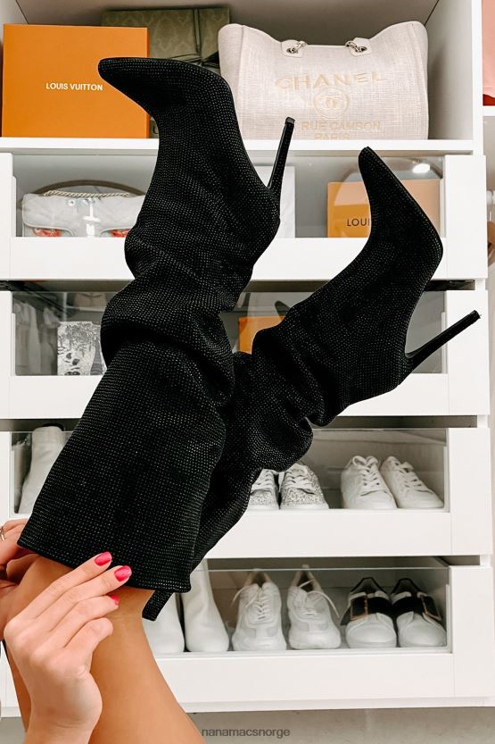 svart NanaMacs sjokk ærefrykt slouchy rhinestone støvler 402NJ03857