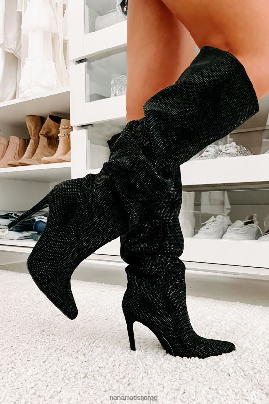 svart NanaMacs sjokk ærefrykt slouchy rhinestone støvler 402NJ03857