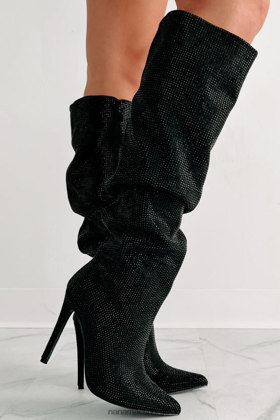 svart NanaMacs sjokk ærefrykt slouchy rhinestone støvler 402NJ03857