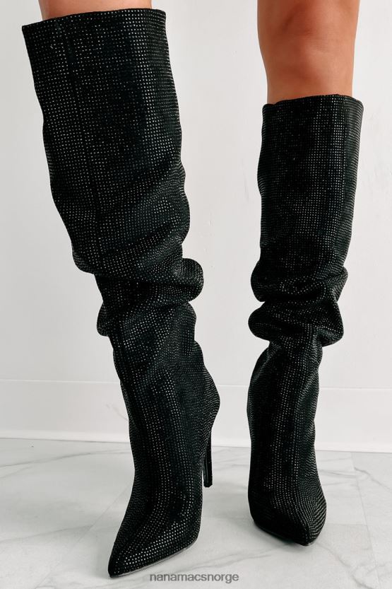 svart NanaMacs sjokk ærefrykt slouchy rhinestone støvler 402NJ03857