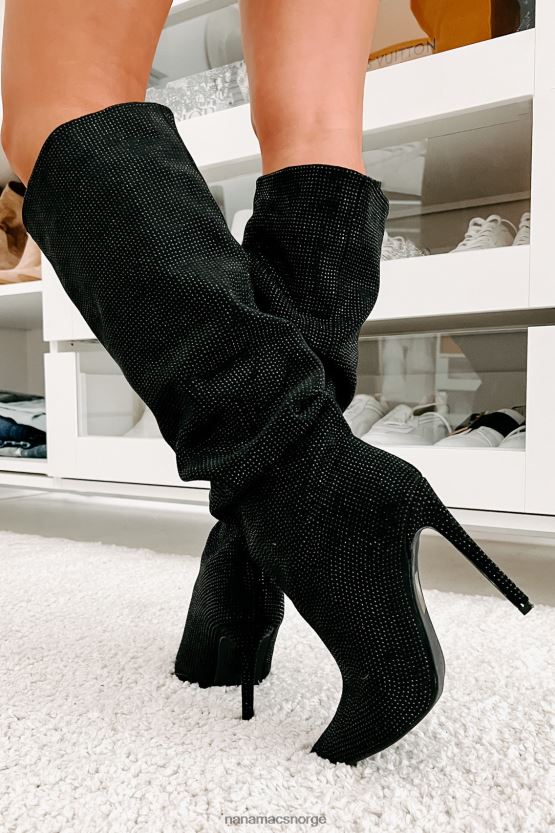 svart NanaMacs sjokk ærefrykt slouchy rhinestone støvler 402NJ03857