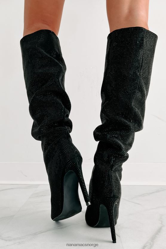 svart NanaMacs sjokk ærefrykt slouchy rhinestone støvler 402NJ03857