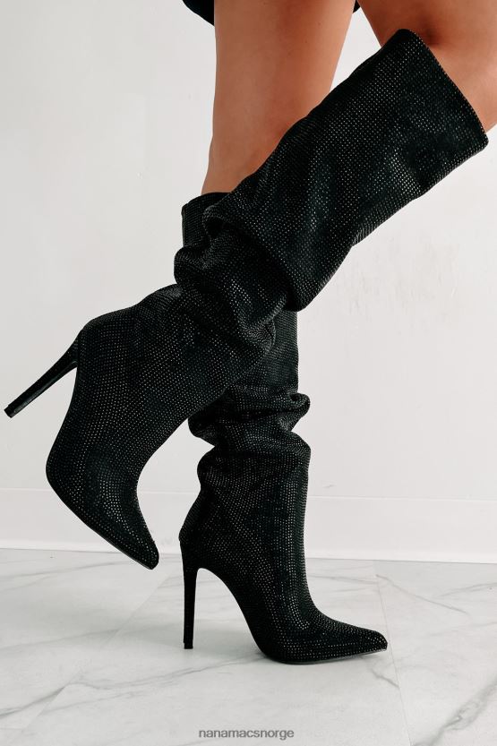 svart NanaMacs sjokk ærefrykt slouchy rhinestone støvler 402NJ03857
