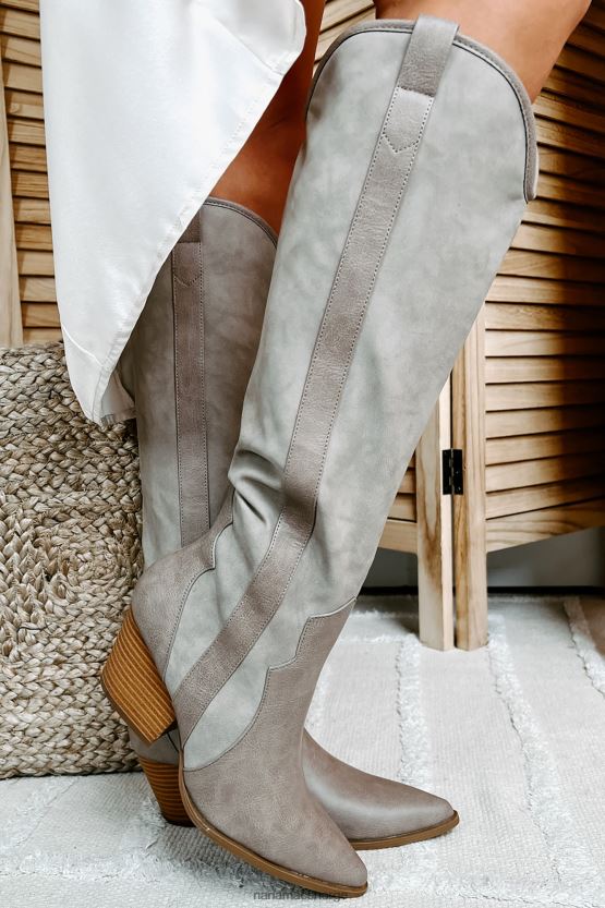 taupe NanaMacs sittesidesadel westernstøvler i kunstskinn 402NJ03872