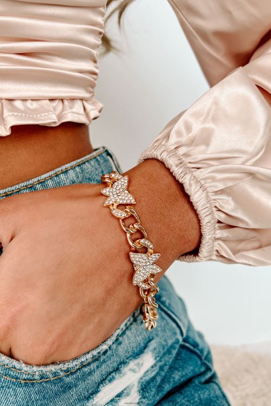 gull NanaMacs flagrende gratis rhinestone sommerfuglarmbånd 402NJ04387