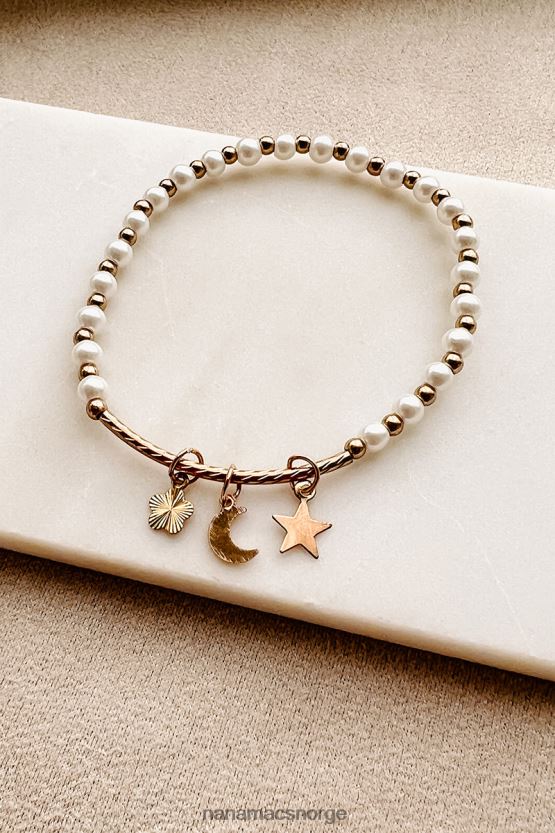 gull/hvitt NanaMacs løpende armbånd med perler 402NJ04383