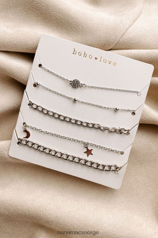 sølv NanaMacs uanstrengt er mer 5-delt kjedearmbåndsett 402NJ04364