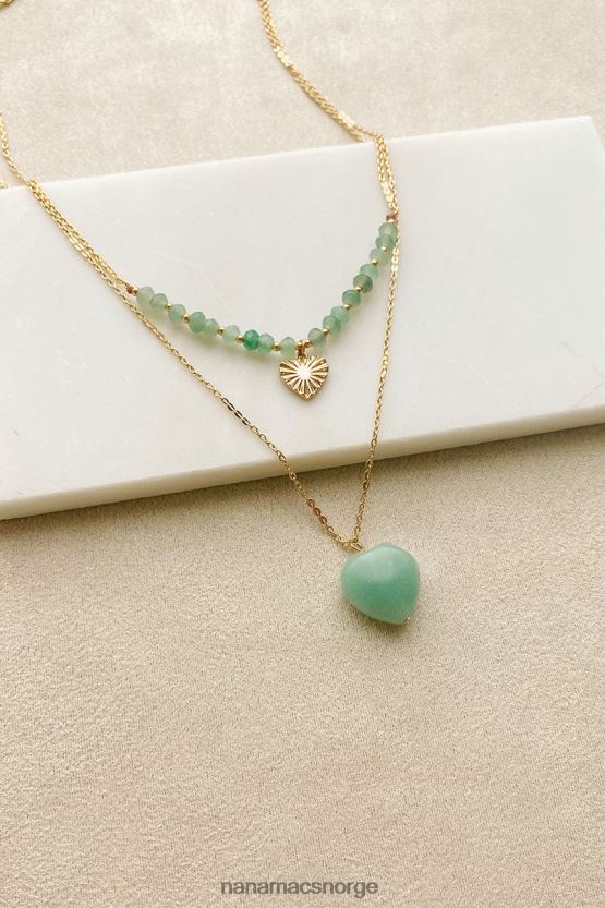 gull NanaMacs hjerter grønne med misunnelse stein sjarm halskjede 402NJ04178
