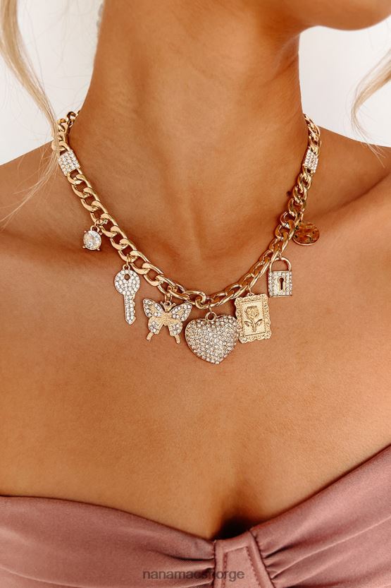 gull NanaMacs iset ut rhinestone sjarm halskjede 402NJ04083