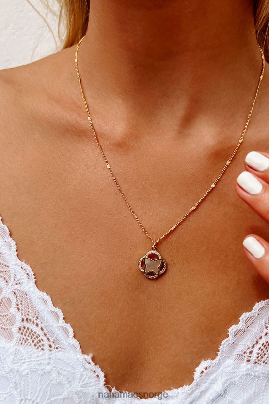 hvitt gull NanaMacs delikat skjønnhet sommerfugl sjarm halskjede 402NJ04125