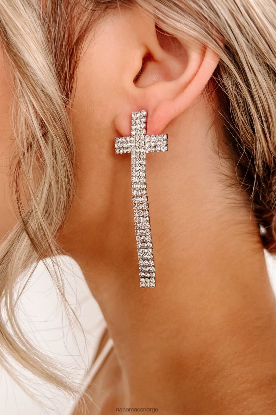 sølv NanaMacs fasjonable velsignelser rhinestone cross øredobber 402NJ04303
