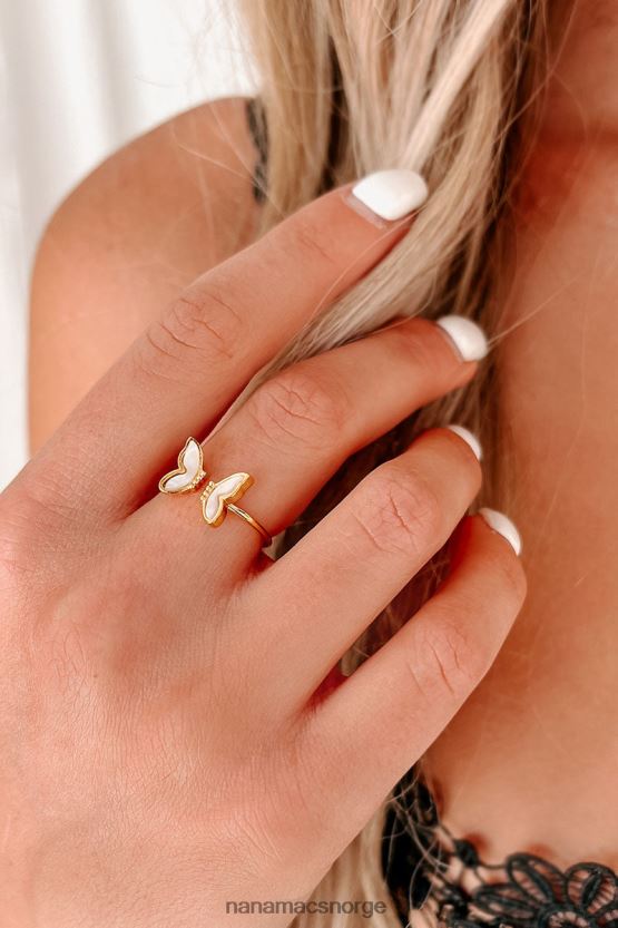 gull/hvitt NanaMacs justerbar ring med fladdre ved sommerfugl 402NJ04442