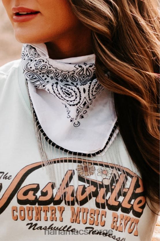 hvit NanaMacs honky tonk attitude kjede frynser bandana skjerf 402NJ04562