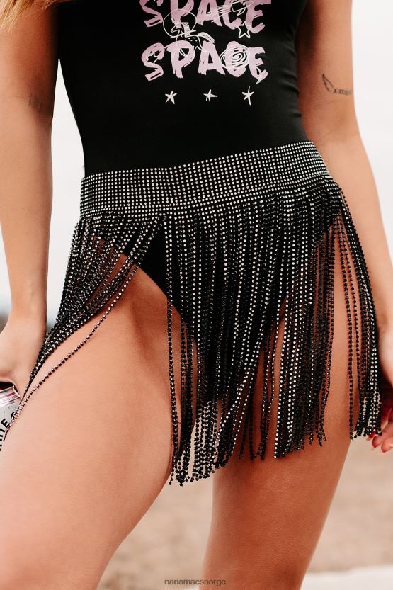 svart NanaMacs vi ses burlesk rhinestone frynser belte 402NJ04453