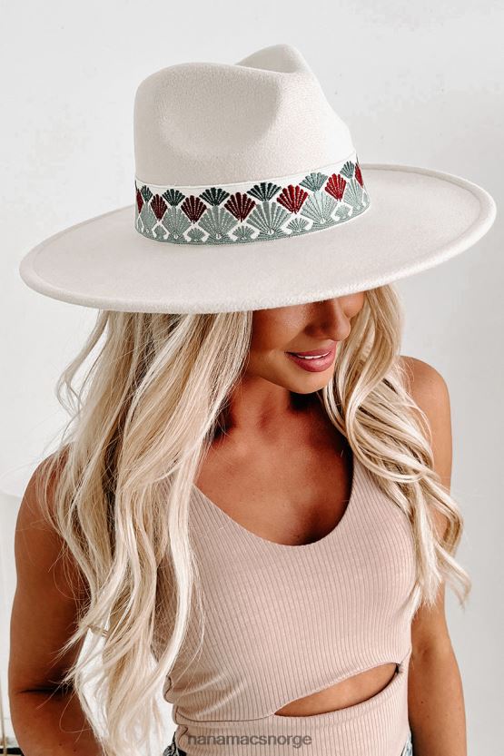 elfenbein NanaMacs boho lifestyle brodert båndhat med bred brem 402NJ04468