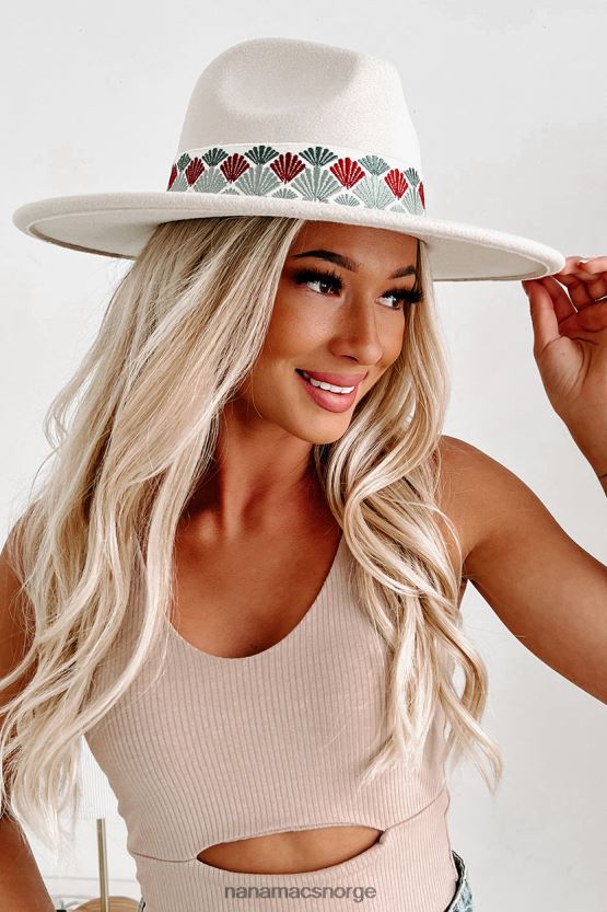 elfenbein NanaMacs boho lifestyle brodert båndhat med bred brem 402NJ04468